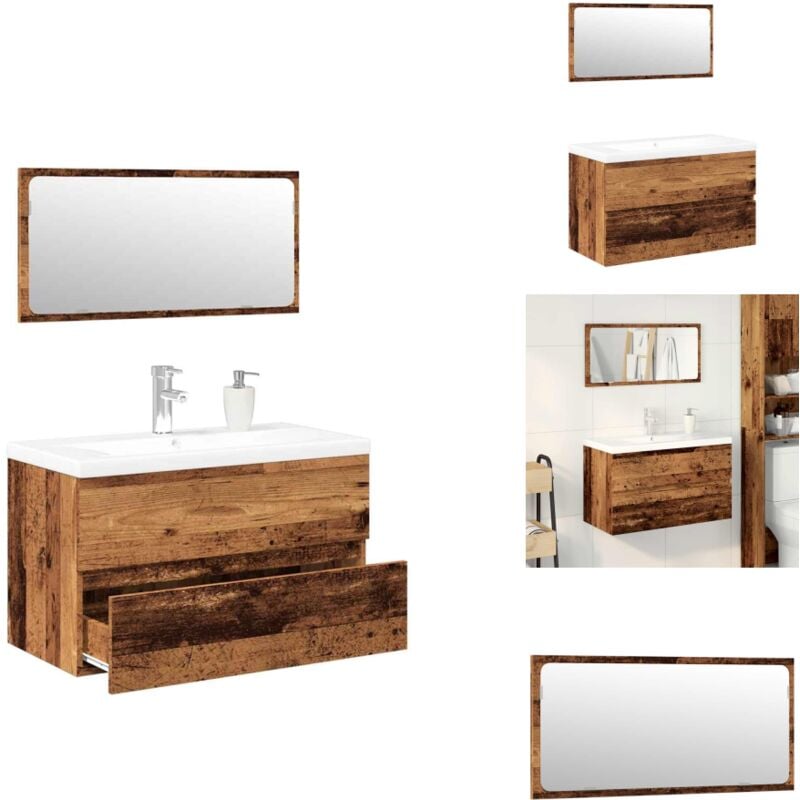 Badmöbel-Set Altholz-Optik Holzwerkstoff - Badmöbel Set - Badmöbel Sets - Badmöbelset - Badmöbel