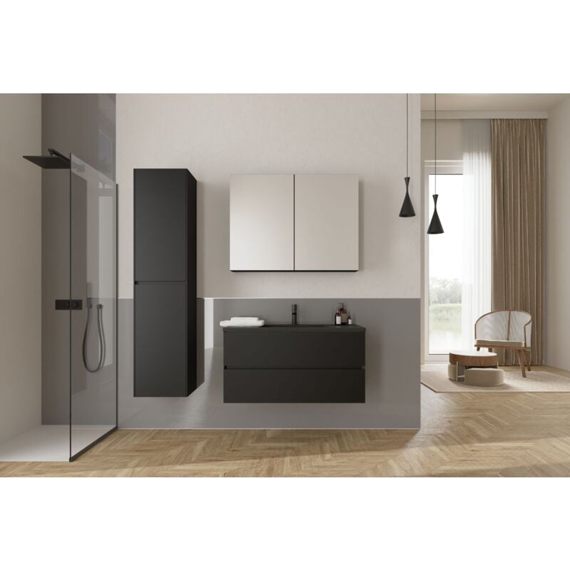 Bernstein - Badmöbel-Set edge 1000 mit Waschbecken Badmöbel Schwarz matt Waschbecken Schwarz matt