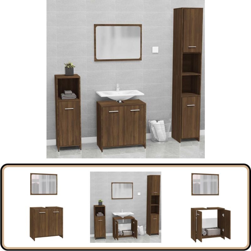 Vidaxl - Badmöbel-Set Braun Eichen-Optik Holzwerkstoff - Badmöbel Set - Holzwerkstoff - Badschränke - Spiegelschrank - Badezimmermöbel