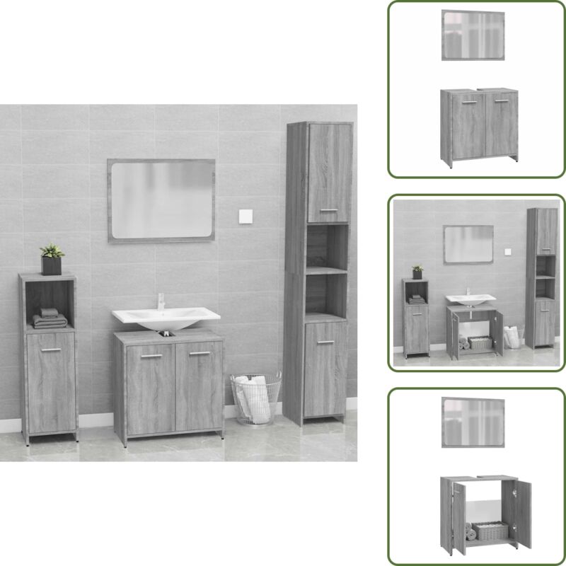 Vidaxl - Badmöbel-Set Grau Sonoma Holzwerkstoff - Badmöbel Set - Holzwerkstoff - Grauer Badschrank - Badezimmermöbel - Spiegelschrank