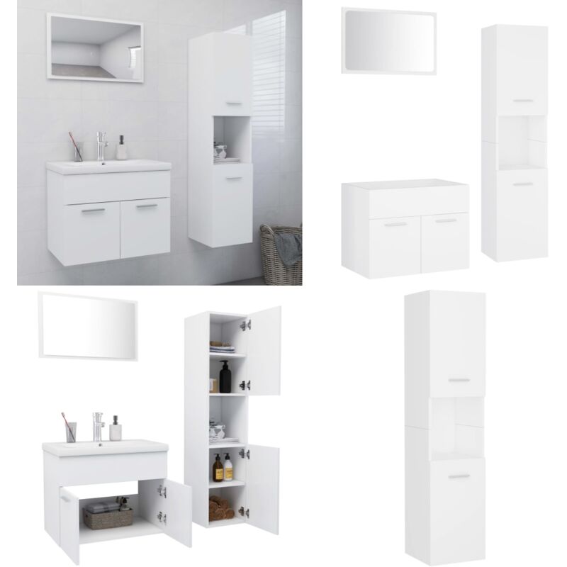 Vidaxl - Badmöbel-Set Weiß Holzwerkstoff - Badmöbel Set - Badezimmerschränke - Spiegelschrank - Weißes Badmöbel - Wandregal Bad - Home & Living