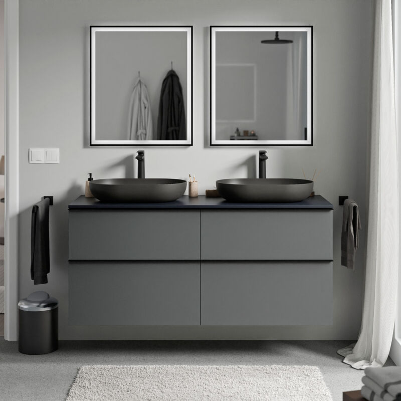 Badmöbel Unterschrank Bernstein lavoa 120cm Badmöbel: Anthrazit matt, Waschtischplatte: Mitternachtsblau matt, Metallgriff: Chrom