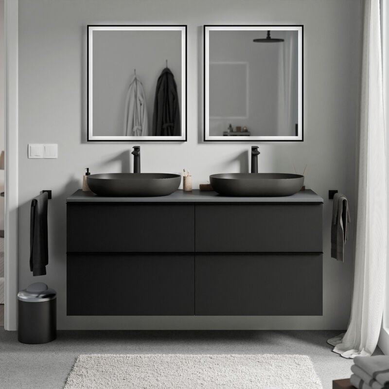 Badmöbel Unterschrank Bernstein lavoa 120cm Badmöbel: Schwarz matt, Waschtischplatte: Anthrazit matt, Metallgriff: Chrom