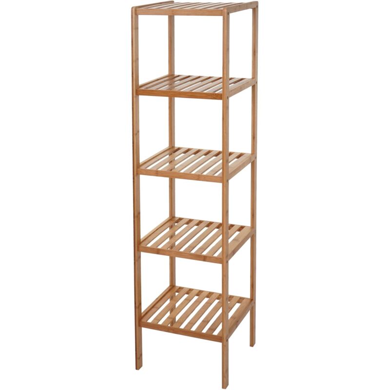 Badregal HHG 550, Badezimmer Badschrank Standregal, Bambus 140x34x33cm