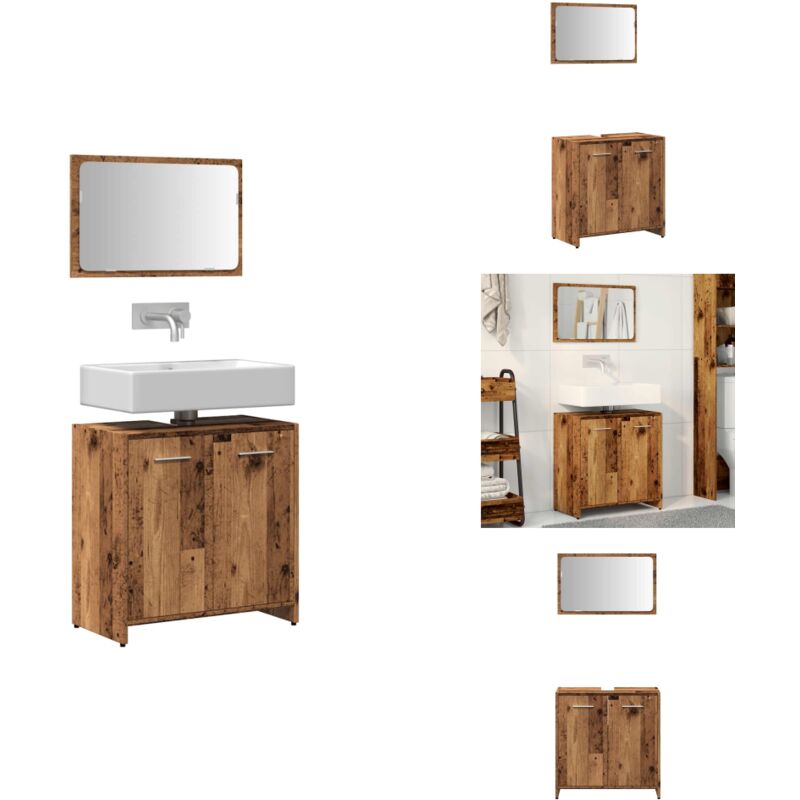 Vidaxl - Badschrank mit Spiegel Altholz-Optik Holzwerkstoff - Badezimmerschrank Mit Spiegel - Badezimmerschränke Mit Spiegel - Badschrank Mit Spiegel