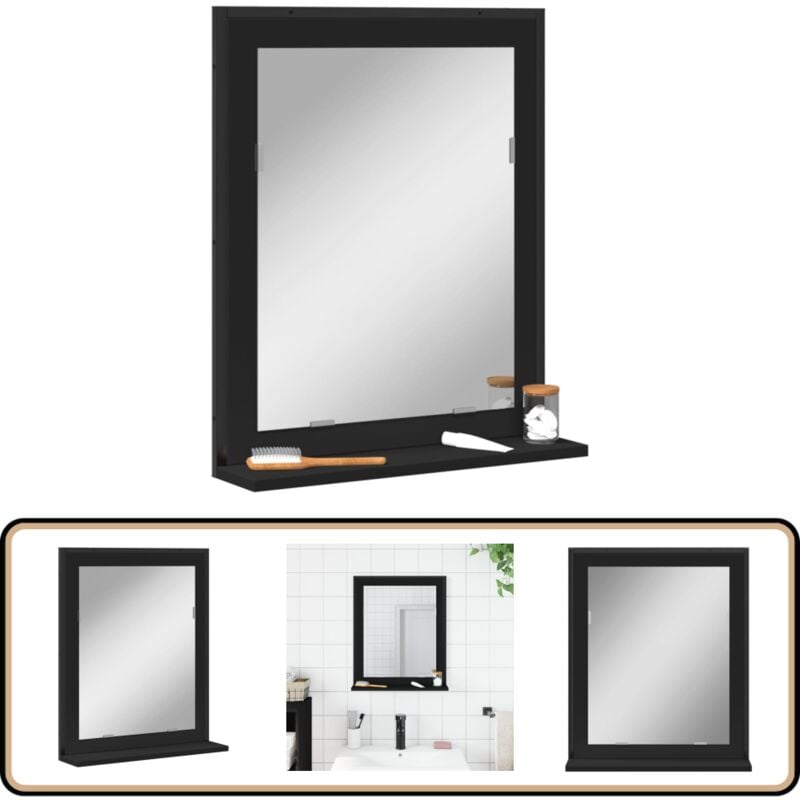 Badspiegel mit Ablage Schwarz 50x12x60 cm Holzwerkstoff - Badezimmerspiegel - Spiegel Mit Regal - Schwarzer Spiegel - Kleiner Spiegel - Aufbewahrung