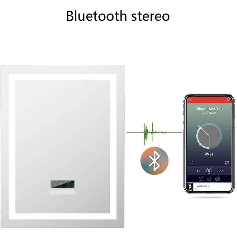 Badspiegel mit Beleuchtung,Badezimmerspiegel mit Beleuchtung, mit Zwei Bluetooth Lautsprecher, Beleuchtete Touch Control Dimmbar 600x800mm