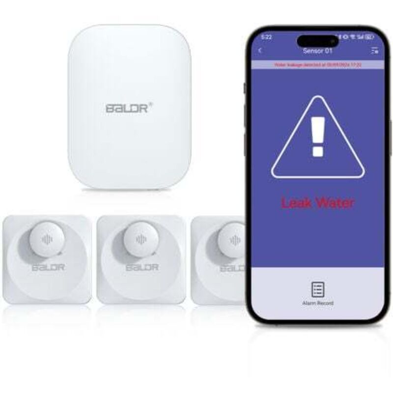 BALDR Wasserleckalarm, Smart-Mobiltelefon-Alarm, 100 dB, Hausweiter Notruf, Intelligente Inspektion