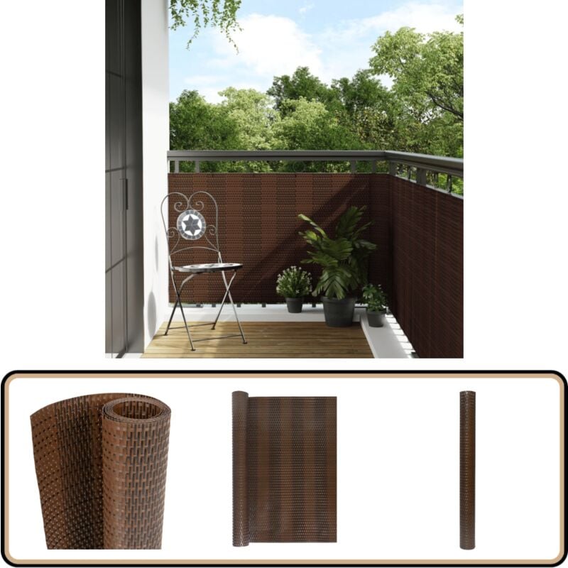 Balkon-Sichtschutz Braun und Schwarz 300x90 cm Poly Rattan - Balkon Sichtschutz - Sichtschutz Für Balkon - Privacy Screen - Gartenzäune - Rankgitter