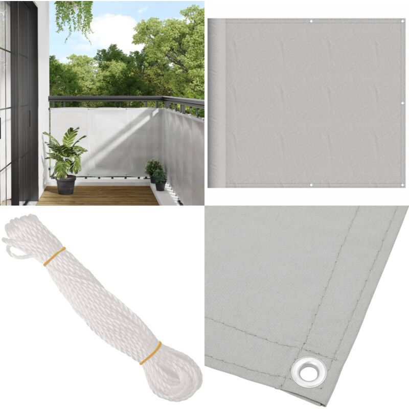 Balkon-Sichtschutz Hellgrau 90x500 cm 100 % Polyester Oxford - Balkon Sichtschutz - Sonnenschutz Balkon - Windschutz Balkon - Wasserfeste Beschattung