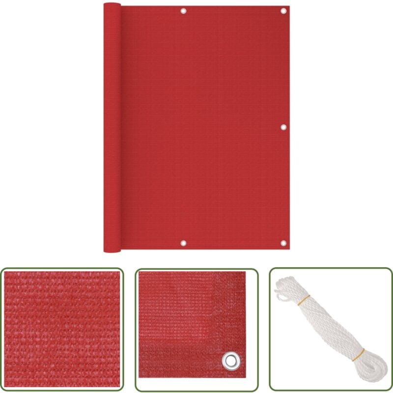 The Living Store Balkon-Sichtschutz Rot 120x400 cm HDPE - Balkon Sichtschutz - HDPE Sichtschutz - Sonnenschutz Balkon - Windschild Für Balkon