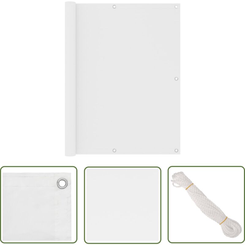 The Living Store Balkon-Sichtschutz Weiß 120x300 cm Oxford-Gewebe - Balkon Sichtschutz - Windschutz - Wasserdichtes Gewebe - uv Schutz - Oxford Stoff