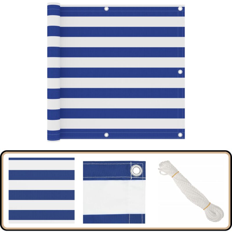 Balkon-Sichtschutz Weiß und Blau 90x600 cm Oxford-Gewebe - Balkon Sichtschutz - Windschutz Für Balkon - Wasserabweisender Sichtschutz - uv Schutz