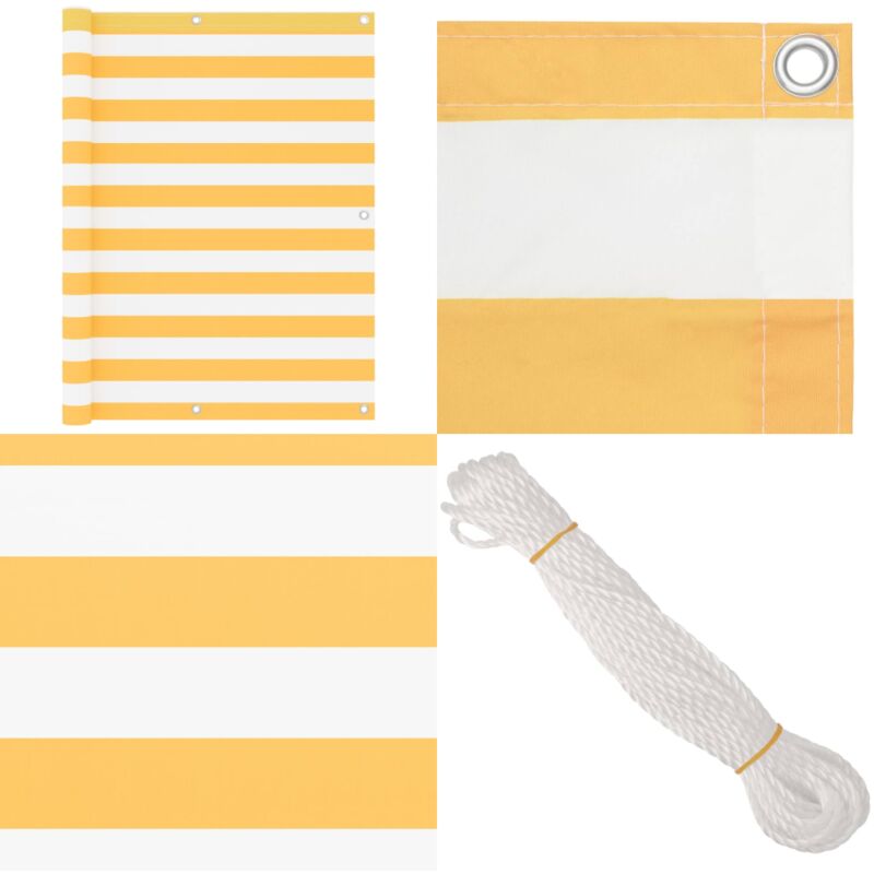 Balkon-Sichtschutz Weiß und Gelb 120x400 cm Oxford-Gewebe - Balkon Sichtschutz - Windschutz Für Balkon - Sonnenschutz Balkon - uv Schutz