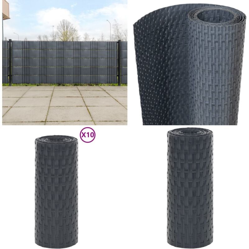 Balkon-Sichtschutze 10 Stk. Anthrazit 255x19 cm Poly Rattan - Balkonsichtschutz - Sichtschutz Balkon - Gartenzäune - Privacy Screen - Sonnenschutz