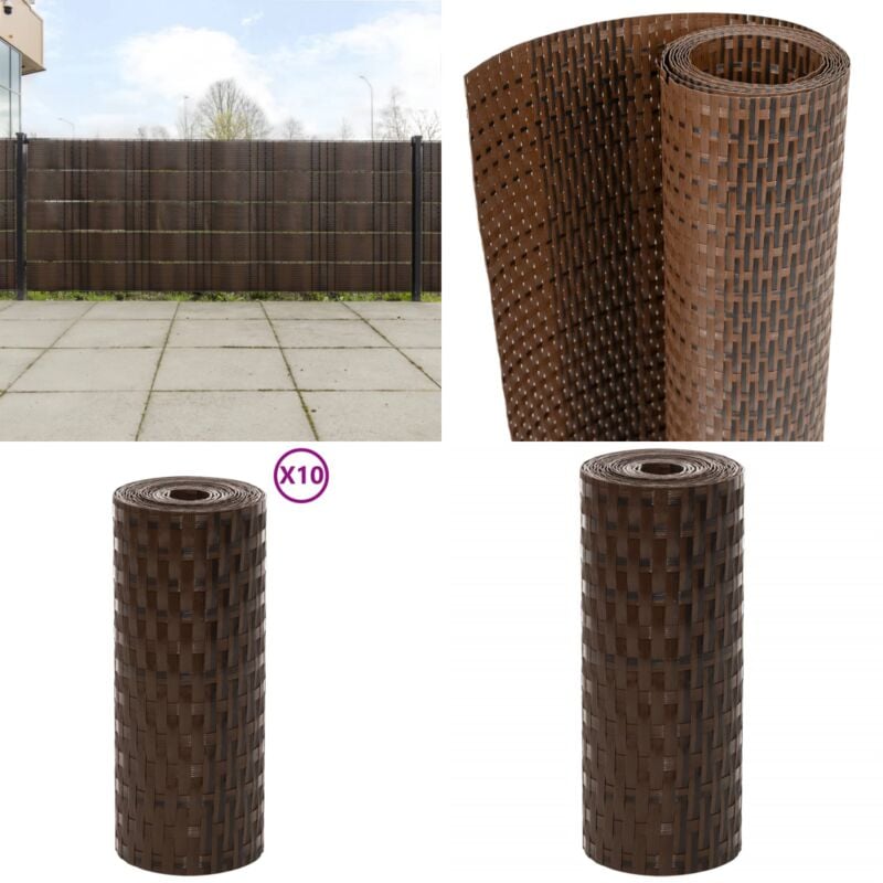 Balkon-Sichtschutze 10 Stk. Braun Schwarz 255x19 cm Poly Rattan - Balkonsichtschutz - Sichtschutz Balkon - Gartenzäune - Privacy Screen