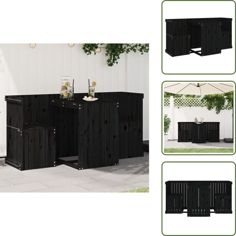 Balkonmöbel-Set 2-Sitzer Schwarz Massivholz Kiefer - Gartentisch - Balkonmöbel - Esstisch - Outdoormöbel - Holztisch