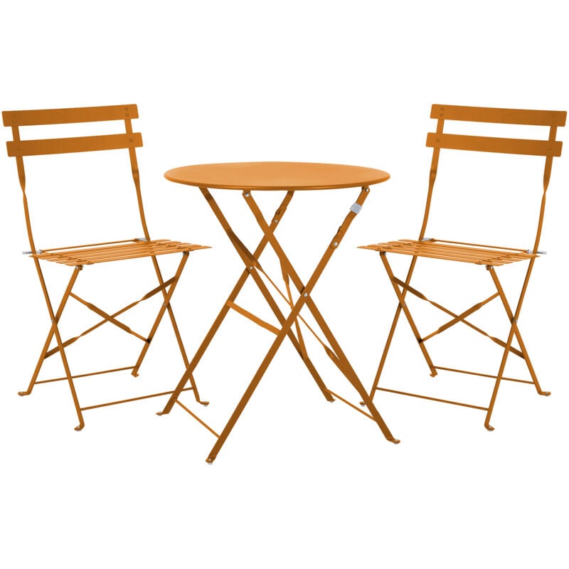 Berlin Balkonmöbel Bistroset Stuhl Tisch Garten Bistro Cafe Metall Klappmöbel Orange - Svita