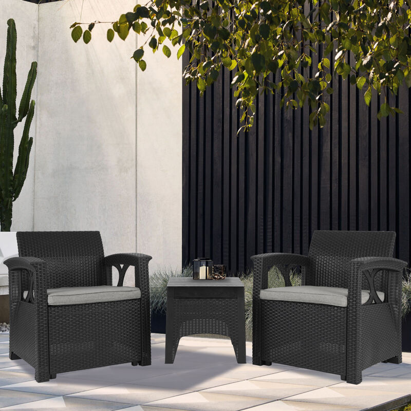 Balkonset Balkonmöbel in Rattan-Optik, Polyrattan 2 Stühle mit Tisch & Kissen, (3-tlg), Terrassenmöbel Outdoor für Terrasse, Balkon, Garten