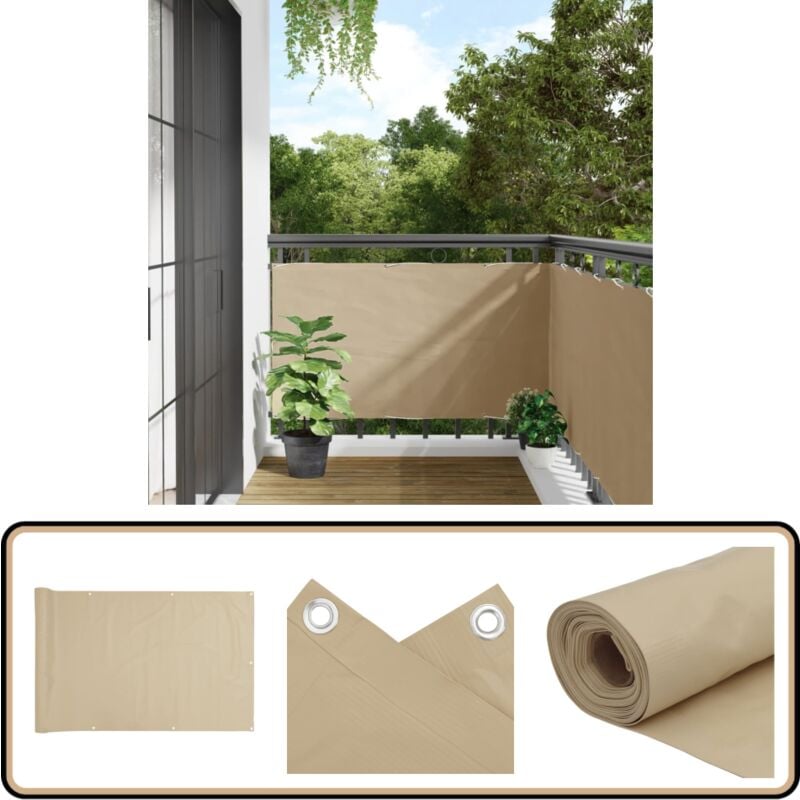 Balkonsichtschutz Oxfordgewebe 75x600 cm Beige - Balkon Privacy Screen - Sichtschutz Für Balkon - Windschutz - Wasserfest - UV Schutz