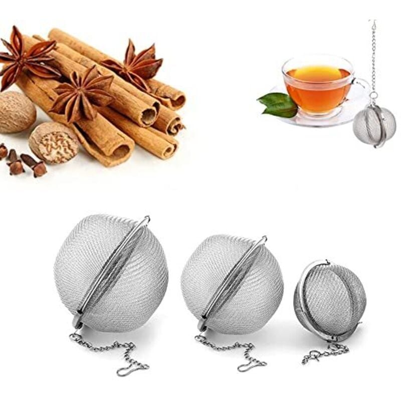 Ball-Tee-Ei – Teefilter aus Edelstahlgewebe für losen Tee, Gewürze, Kräuter, Obst – 3er-Set
