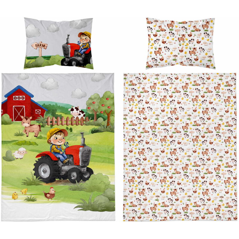 Bambus-Bettwäsche für Babybett 100x135 Farm Tractor Rot