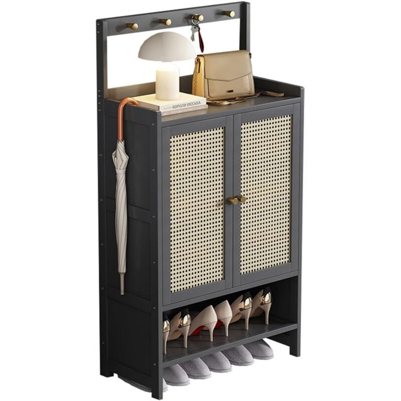 Schuhschrank aus Kunststoff-Rattan für den Eingangsbereich, Schuhschrank aus Bambus, versteckter Schuhschrank für den Flur, freistehendes Schuhregal