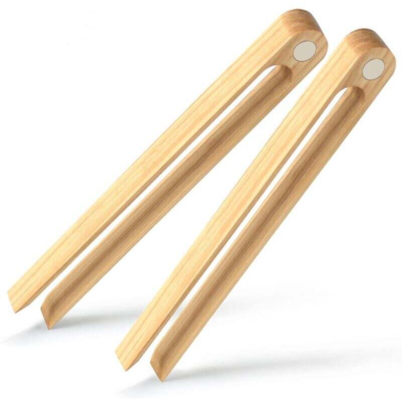 Bambusholzzange, Toasterzange, Kochstäbchen für Salate, Grillen, Backen, Braten, Gebäck, Brot, Bagels und Süßigkeiten (2er-Set)