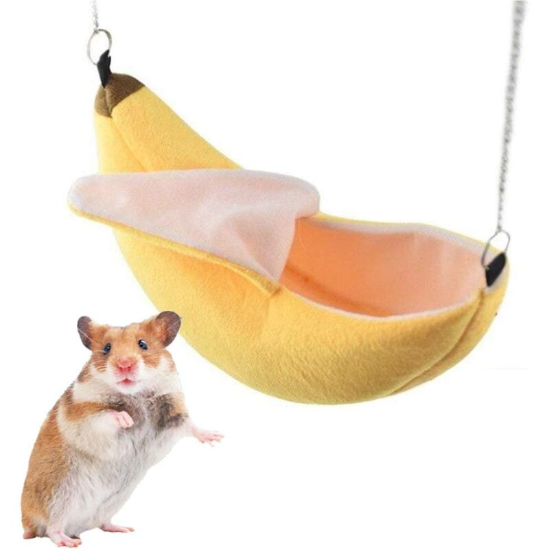 Fortuneville - Bananen-Hamsterbett-Haus-Hängematte für kleine Tiere, warmer Nistkasten, Hamsterkäfig-Zubehör für Zuckerhamster-Kleintiere