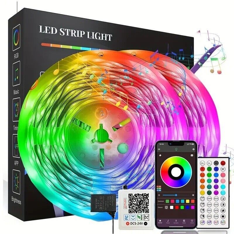24V RGB-LED-Streifen, 44-Tasten-Bluetooth-Musiksteuerung, Ambientebeleuchtung, hochheller, flexibler 3535-LED-Streifen, selbstklebend und