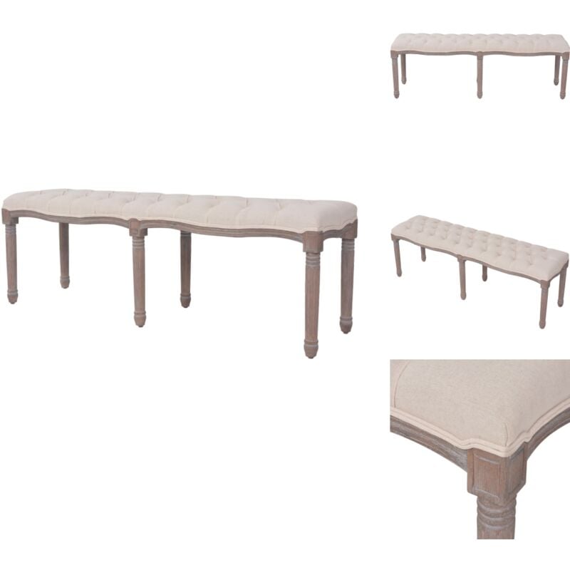 Bank Leinen Massivholz 150 x 40 x 48 cm Cremeweiß - Wohnzimmerbank - Cremeweiße Bank - Leinensofa - Holzrahmen Sofa - Bequeme Sitzbank