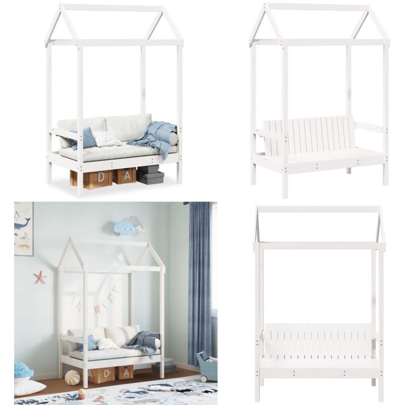 Bank mit Dach Weiß 117,5x70x176,5 cm Massivholz Kiefer - Holzbank - Kiefernholzbänkchen - Gartenbank - Esszimmerbank - Weiße Bank - Home & Living