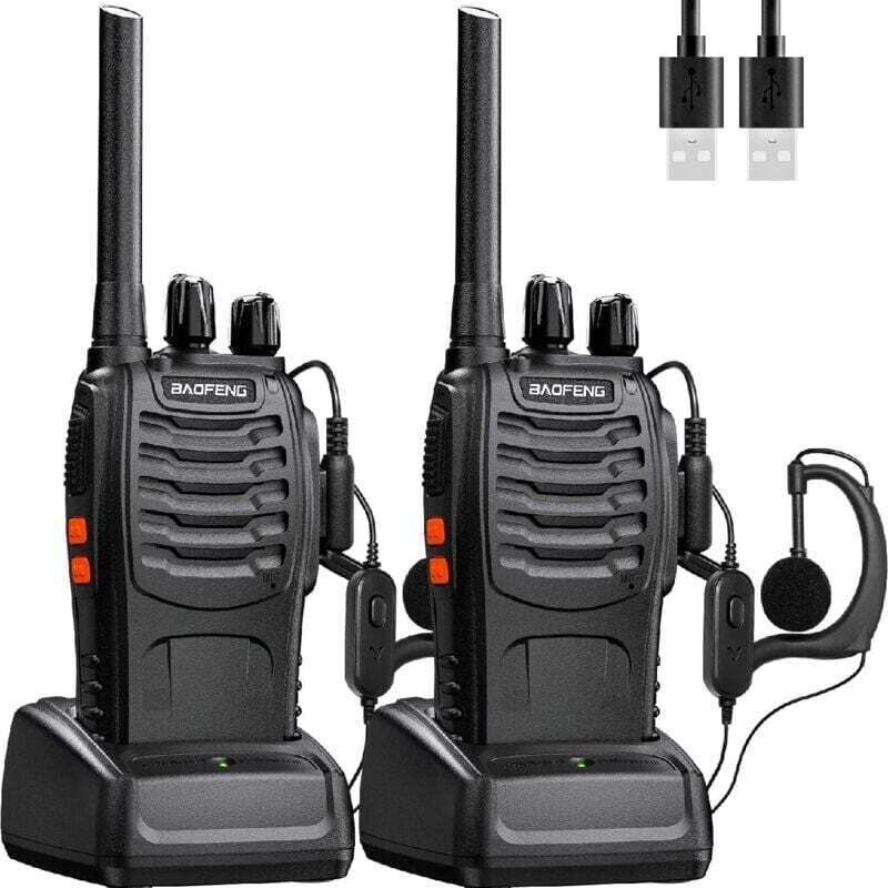 Baofeng Professional wiederaufladbare Langstrecken-Funkgeräte mit 16 Kanälen, PMR-Funkgerät, Headset, USB-Ladegerät und Batterien (1 Paar)