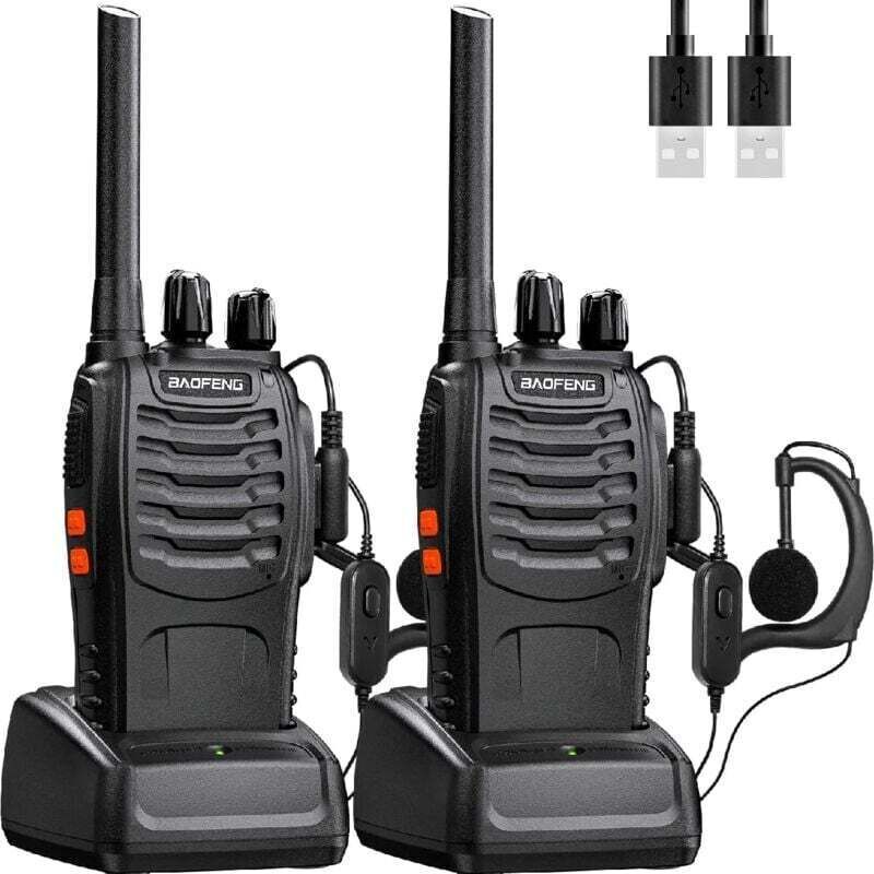 Baofeng Professional wiederaufladbare Langstrecken-Funkgeräte mit 16 Kanälen, PMR-Funkgerät, Headset, USB-Ladegerät und Batterien (1 Paar)
