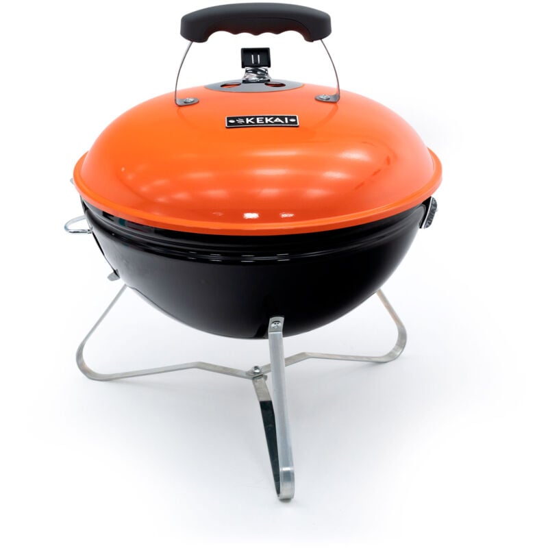 Kekai - Holzkohlegrill Tragbarer Tischgrill Tahoe 37x37x44 cm Deckel mit Transport- und Schließsystem Orange Emaille