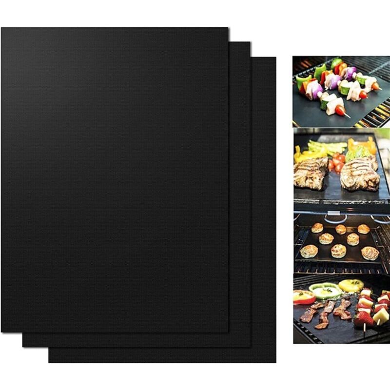BBQ-Grillmatte, 3er-Pack wiederverwendbare antihaftbeschichtete Teflon-Grillmatten, geeignet für Gasofen, Holzkohleofen und Elektrogrill (40 x 33 cm)