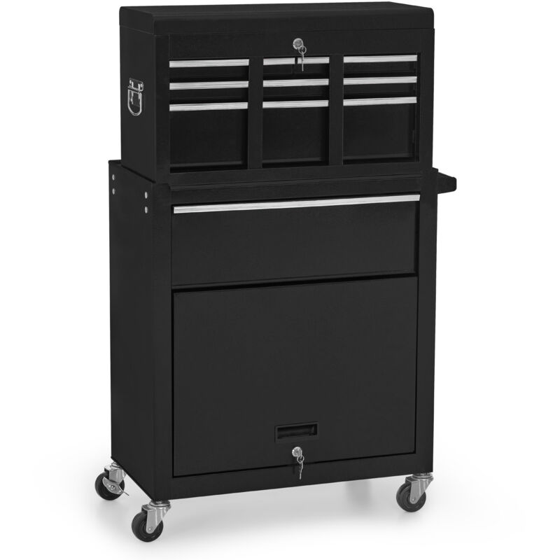 BarberPub 2 in 1 Friseurwagen mit 5 Schubladen, Schrank & 6 Haken, Bedienungswagen mit Rollen, Friseur Arbeitswagen Abschließbar, Beauty Salon