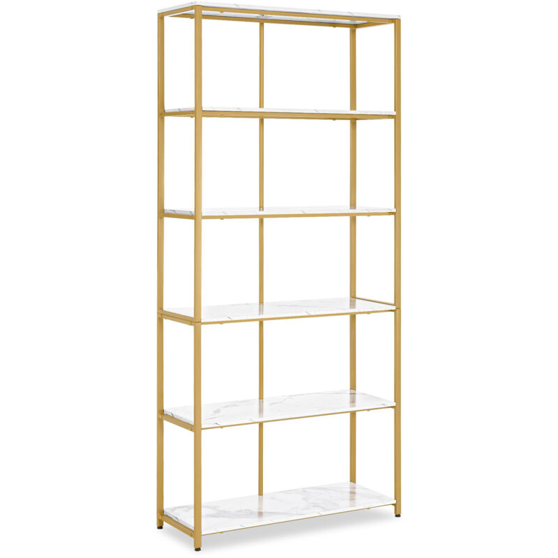 BarberPub Bücherregal Gold, Standregal mit 5 Ebenen, Büroregal mit Metallrahmen, Regal für Büro, Wohnzimmer, Schlafzimmer, Küche, Nagelstudio, 5166