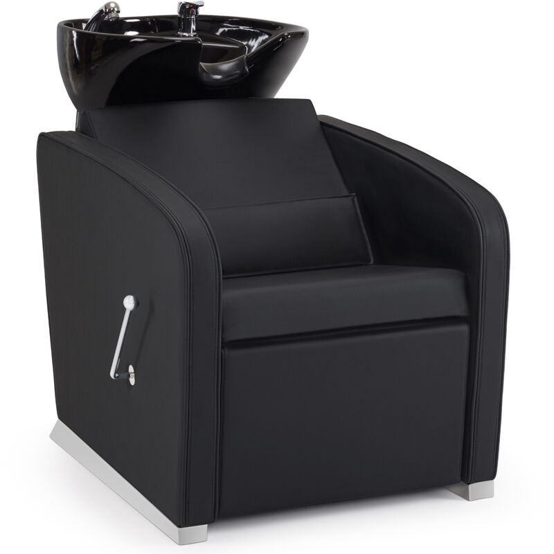 BarberPub Friseurstuhl mit Waschbecken, Klappbare Beinstütze, Friseur Waschbecken aus Keramik Verstellbar, Friseurwaschsessel für SPA Salon, Friseur