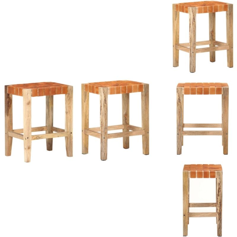 Barhocker 2 Stk. Braun Echtleder 60 cm - Barhocker - Leder Sessel - Esszimmerstühle - Küchenhocker - Designer Möbel