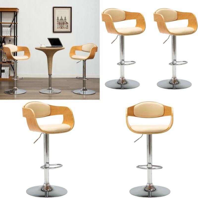 Barhocker 2 Stk. Creme Bugholz und Kunstleder - Barhocker - Küchenstühle - Esszimmerstühle - Höhenverstellbare Stühle - Cremefarbene Möbel - Home &