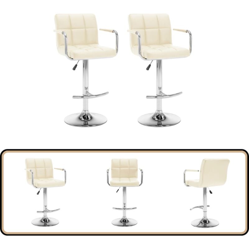 Barhocker 2 Stk. Creme Kunstleder - Barhocker - Küchenhocker - Creme - Kunstleder - Höhenverstellbar