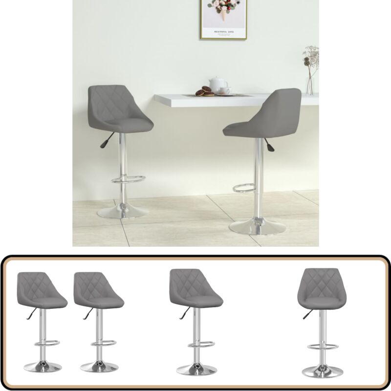 Barhocker 2 Stk. Grau Kunstleder - Barhocker - Küchenhocker - Drehbares Stuhl - Hochwertiger Barhocker - Grauer Barhocker