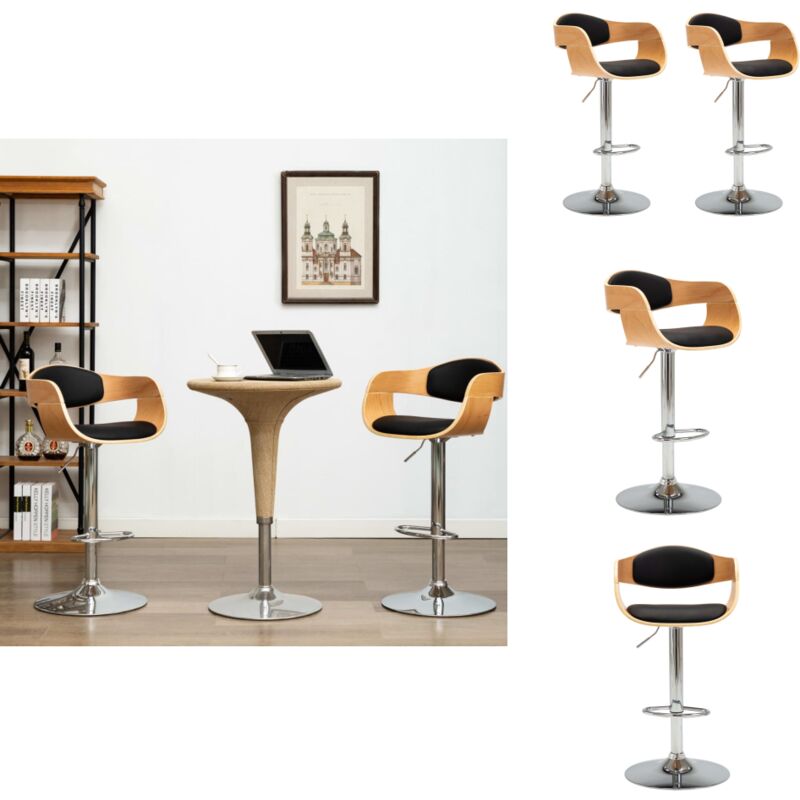 Vidaxl - Barhocker 2 Stk. Schwarz Bugholz und Kunstleder - Barhocker - Küchenstühle - Esszimmerstühle - Höhenverstellbare Stühle - Bürostuhl