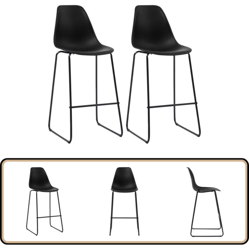 Vidaxl - Barhocker 2 Stk. Schwarz Kunststoff - Barhocker - Küchenhocker - Thekenhocker - Barstühle - Schwarze Möbel