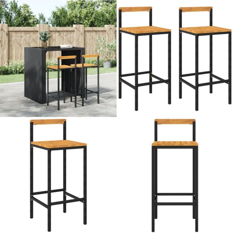Barhocker 2 Stk. Schwarz Poly Rattan und Massivholz Akazie - Barhocker - Gartenmöbeln - Outdoor Möbel - Esstisch - Küche - Home & Living