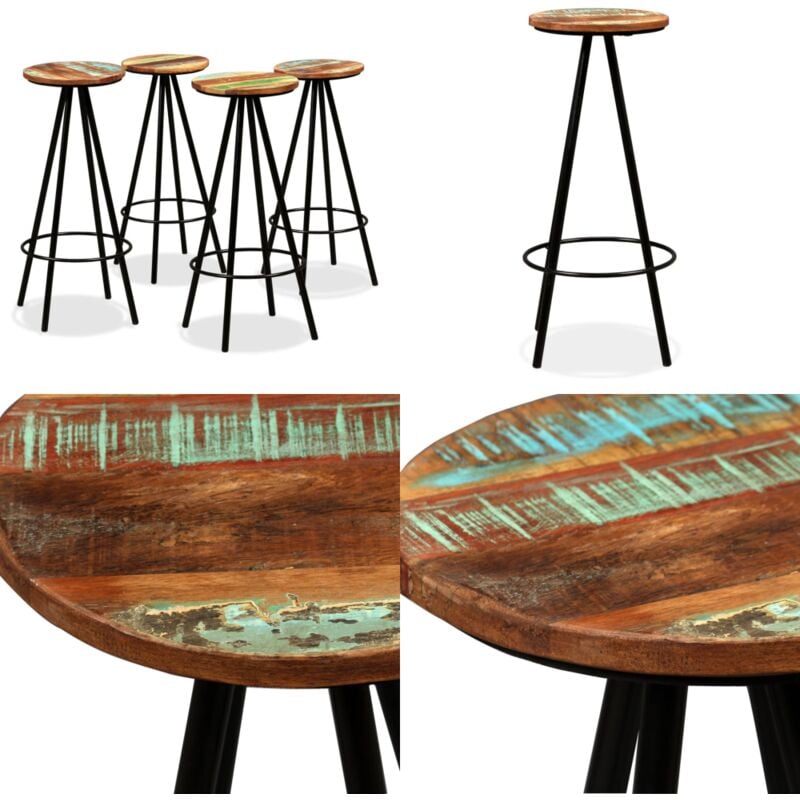 Vidaxl - Barhocker 4 Stk. Massives Altholz - Industriel Style - Barhocker - Massiver Holzhöcker - Vintage Stuhl - Recycling Möbel - Home & Living