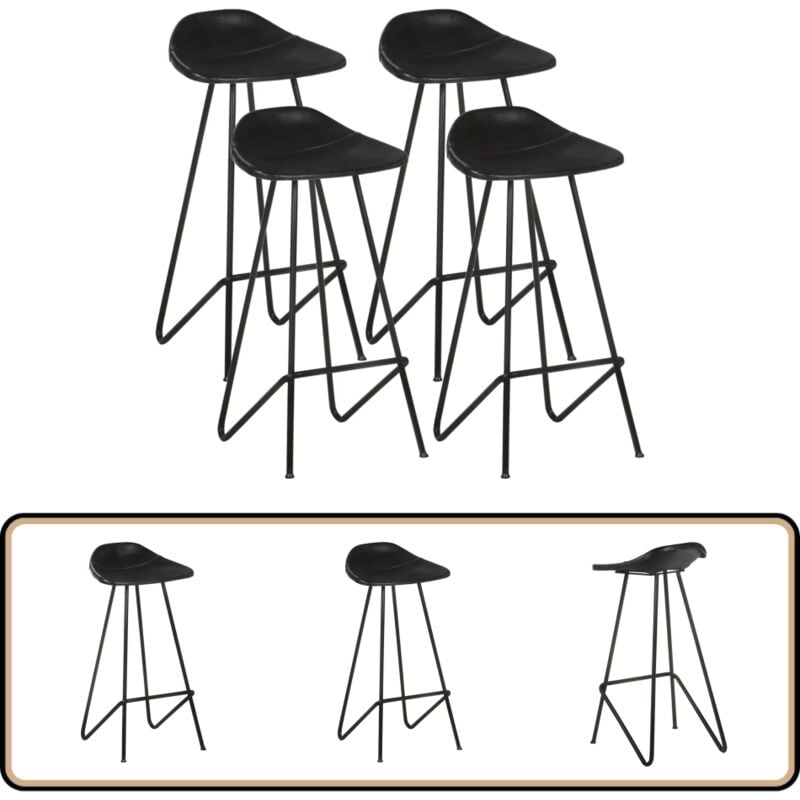 Vidaxl - Barhocker 4 Stk. Schwarz Echtleder - Industrieller Barhocker - Lederhocker Schwarz - Barstühle Set - Esszimmerstühle - Wohnzimmer Deko
