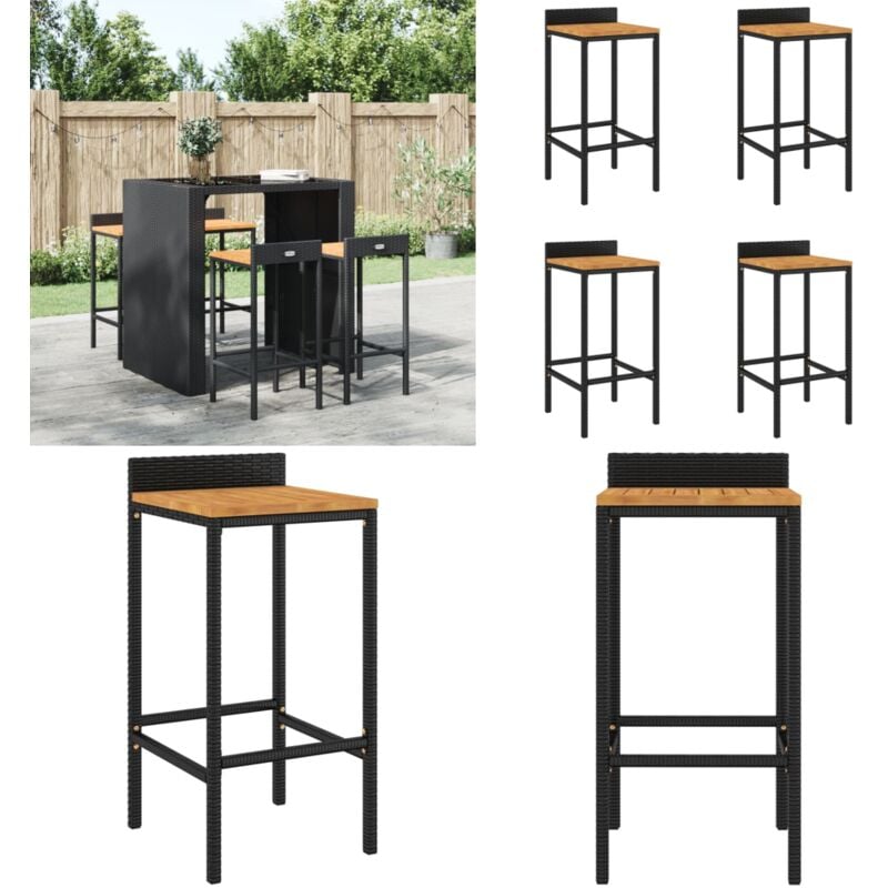 Vidaxl - Barhocker 4 Stk. Schwarz Poly Rattan und Massivholz Akazie - Barhocker - Gartenmöbeln - Outdoor Möbel - Esszimmerstühle - Küchentisch - Home
