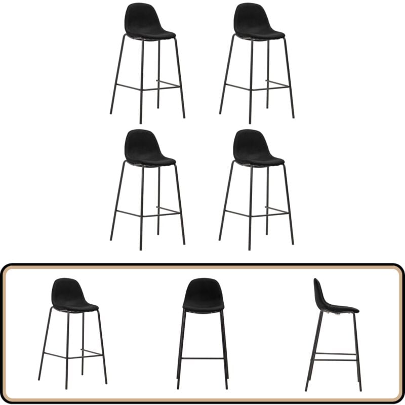 Barhocker 4 Stk. Schwarz Stoff - Barhocker - Küchenhocker - Barstuhl - Set Von 4 - Schwarz